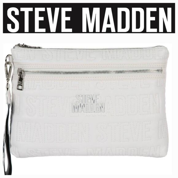Steve Madden BMalibna Web Logo Quilted Wristlet- White